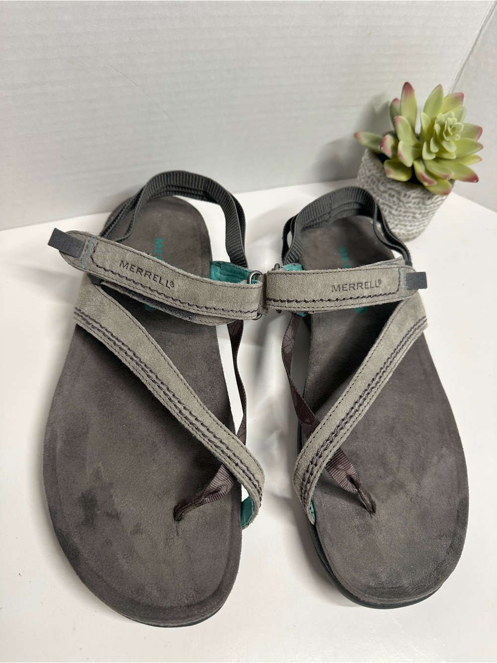 Merrell Gray and Teal Women’s Strappy Comfort Sandals